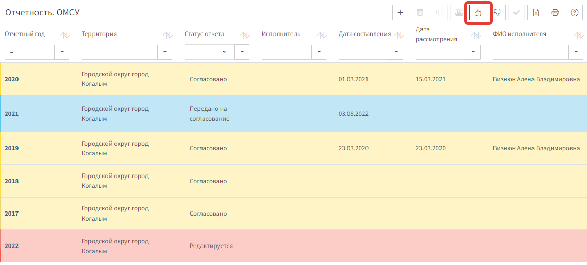 Согласование отчета из списка