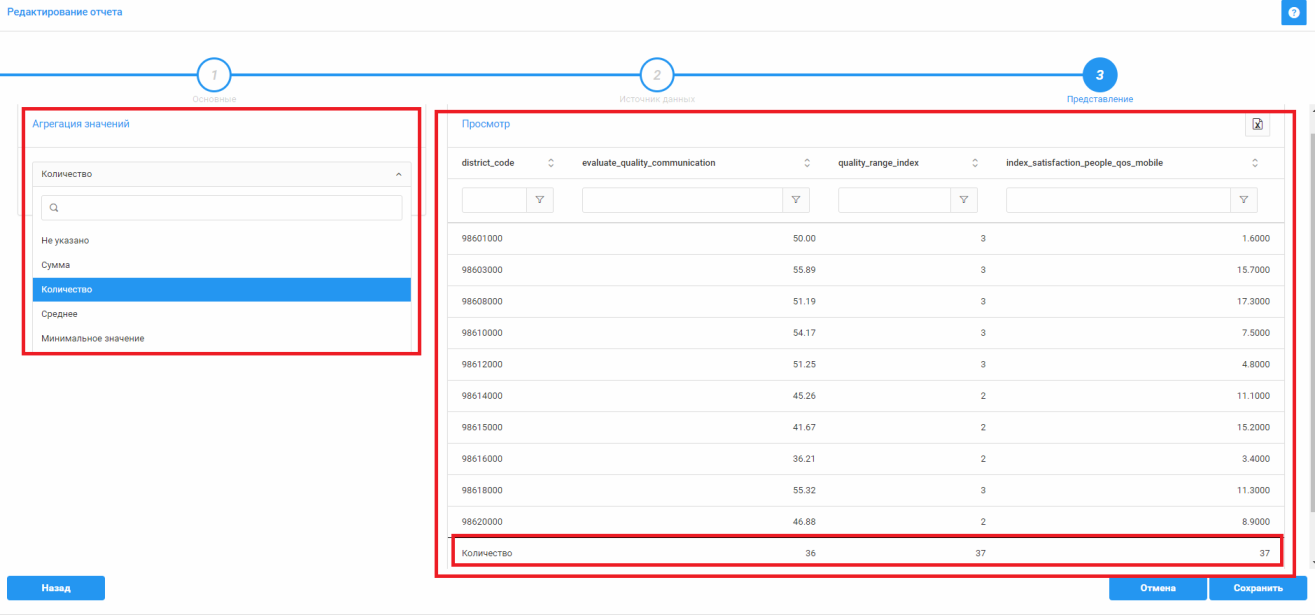 Настройка представления "Таблица"