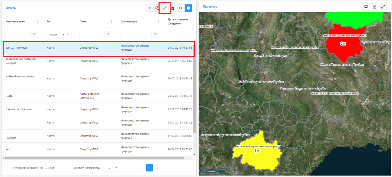 Редактирование отчета