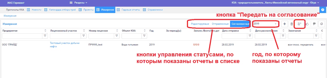 Управление просмотром отчетов и кнопка отправки на согласование