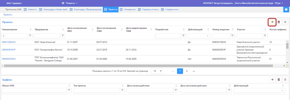 Раздел "Проекты". Кнопка "Создать проект"