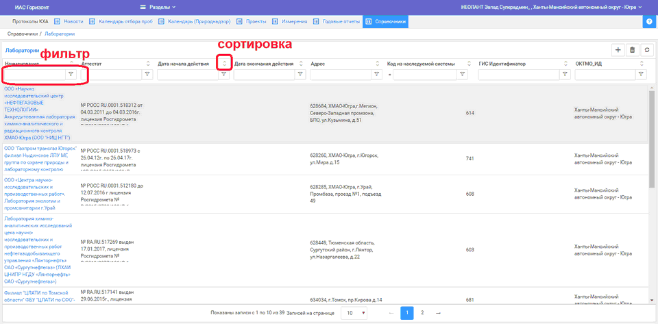 Список записей выбранного справочника