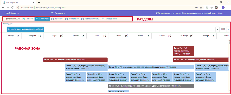 Пример интерфейса информационной системы "Электронные протоколы КХА"