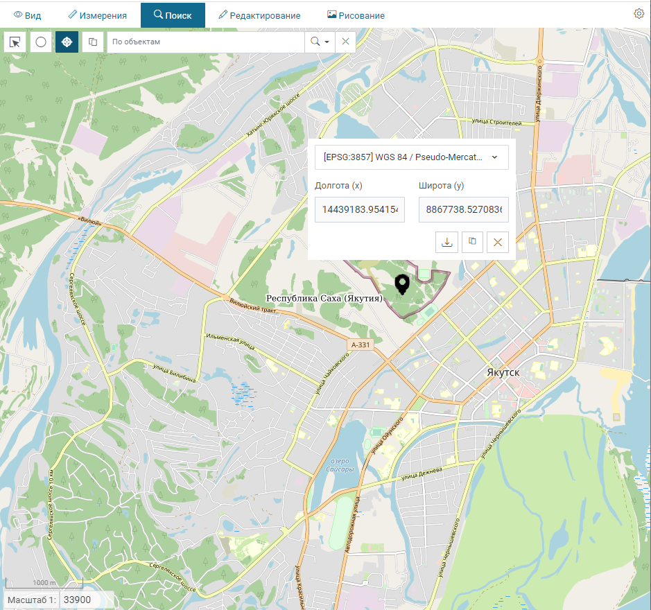 Получение координат в месте клика на карте