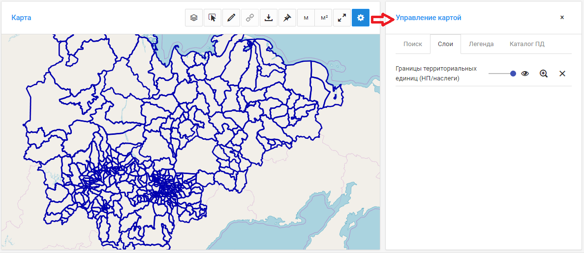Панель "Управление картой"