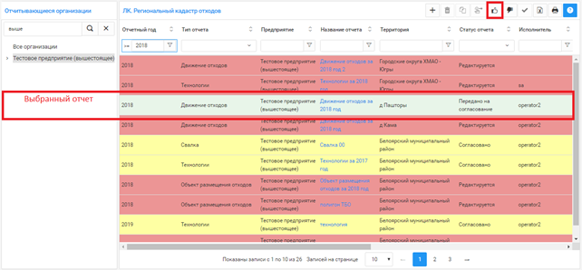 Согласование отчета из списка отчетов