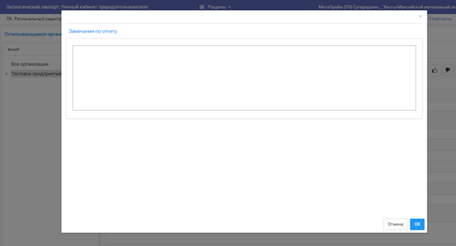 Ввод замечаний по отчету